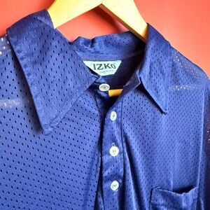 Vintage IZKO Mesh Polo Shirt | Blue 90s Navy Breathable Shirt.